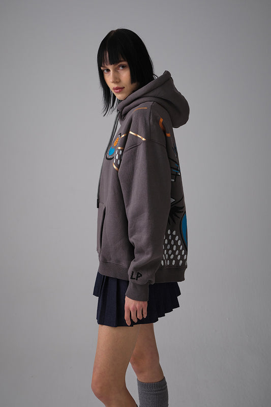 Lovers El Boyaması Hoodie - Antrasit