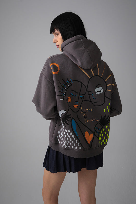 Lovers El Boyaması Hoodie - Antrasit