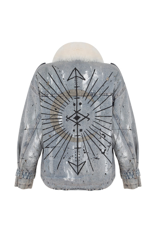 Makawee Furry Painted Denim Jacket - Blue