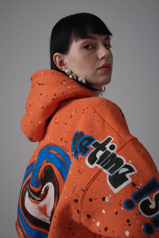 Me Time Hand-Painted Hoodie - Orange