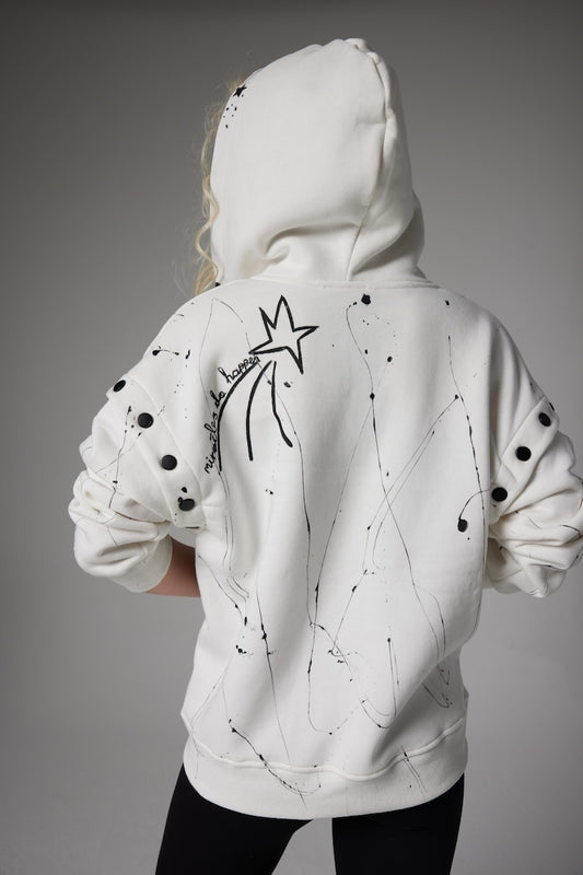 Miracles Zipped El Boyaması Hoodie - Beyaz