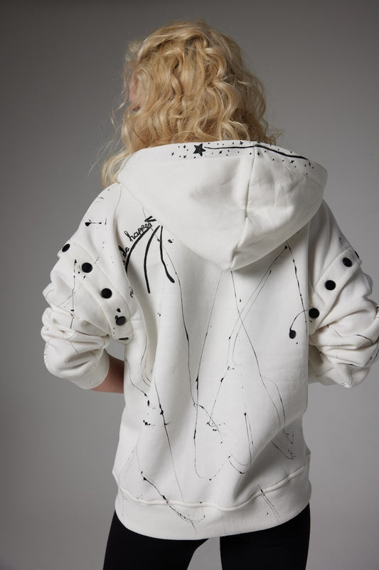 Miracles Zipped El Boyaması Hoodie - Beyaz