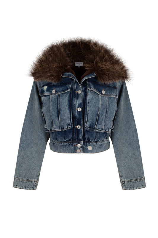 Miami Furry Painted Denim Jacket - Blue