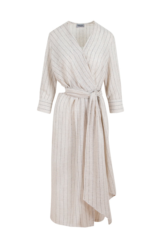 Mila Cut-Out Elbise (Çizgili) - Ekru