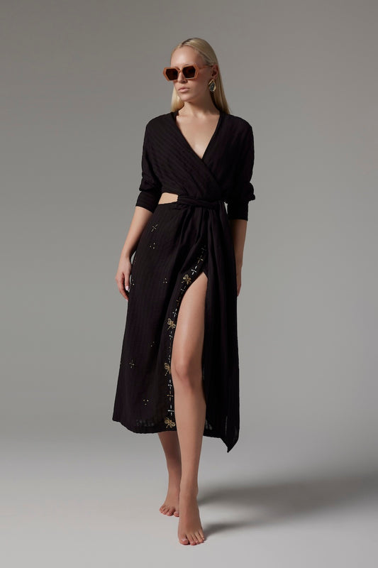 Mila Cut-Out Elbise (Dragonfly Boyamalı) - Siyah