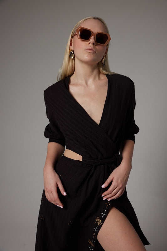 Mila Cut-Out Elbise (Dragonfly Boyamalı) - Siyah