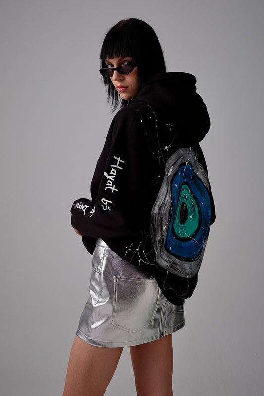 Nazar El Boyaması Hoodie - Siyah