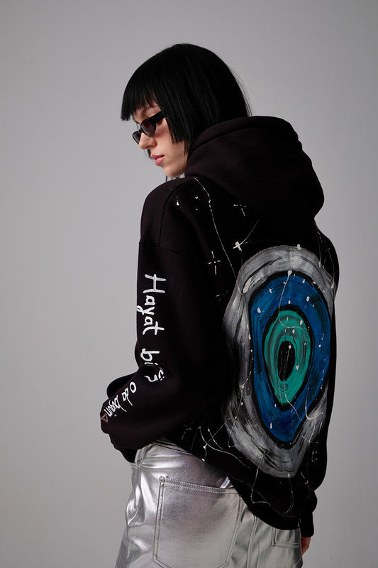 Nazar El Boyaması Hoodie - Siyah