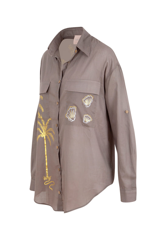 Ocean Hand-Painted Shirt - Mink