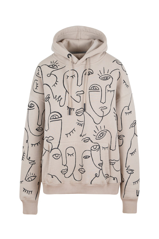 People El Boyaması Hoodie - Kum Rengi