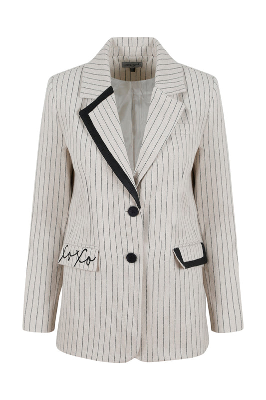 Point of Ascent Striped Blazer Jacket - Ecru