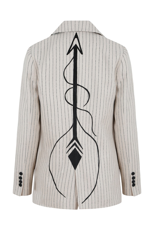 Point of Ascent Striped Blazer Jacket - Ecru
