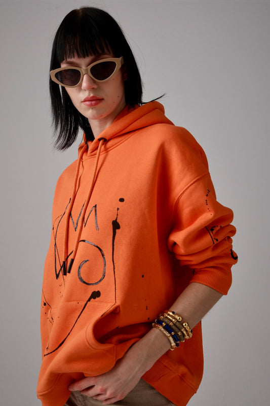 Queen El Boyaması Hoodie - Turuncu
