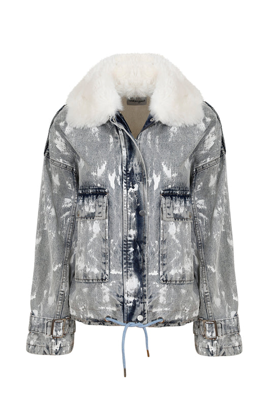 Sirius Furry Painted Denim Jacket - Blue