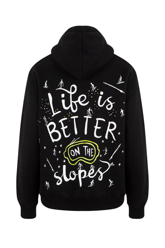 Ski Life El Boyaması Hoodie - Siyah