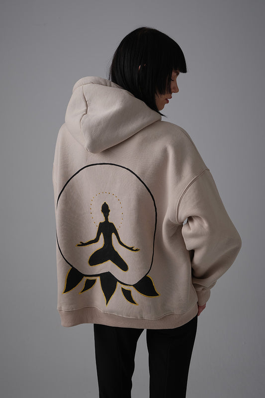 Yogi El Boyaması Hoodie - Kum Rengi
